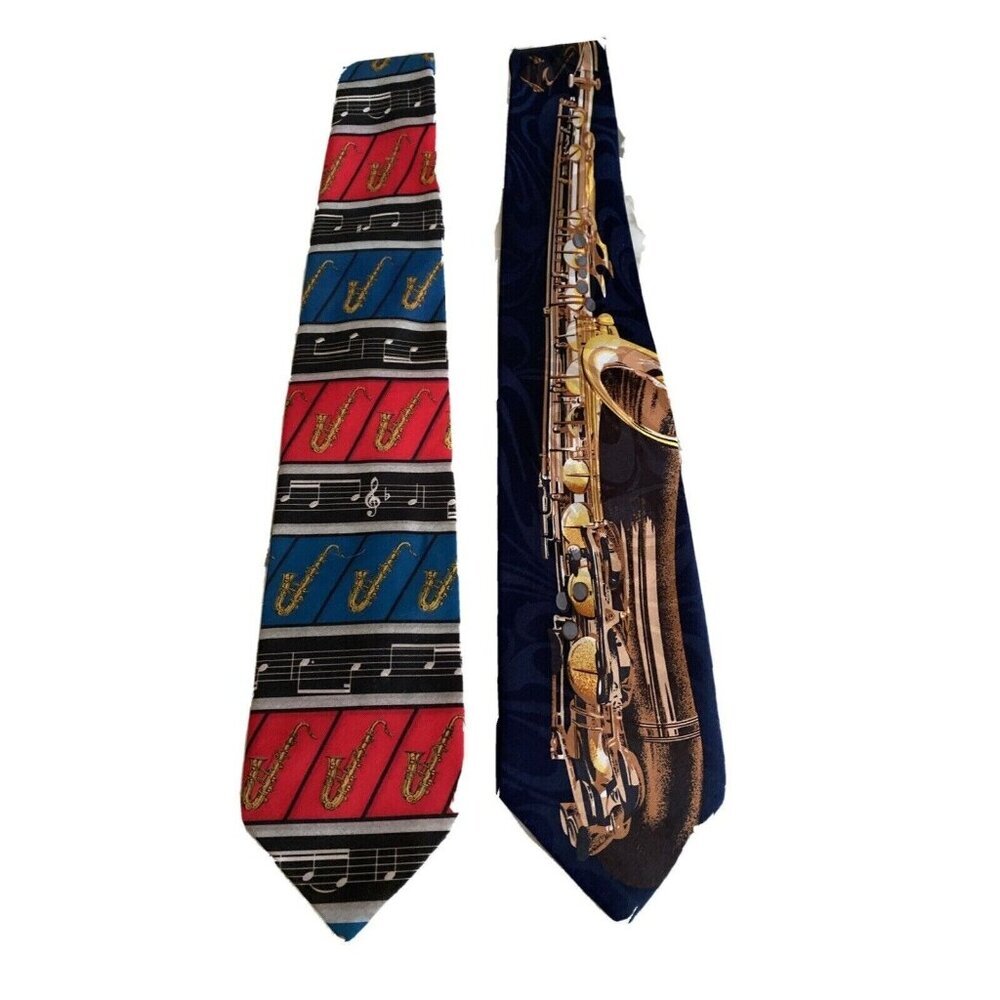 Vintage Dem Crazy‎ Musical Saxophone Print Ties Set Of 2